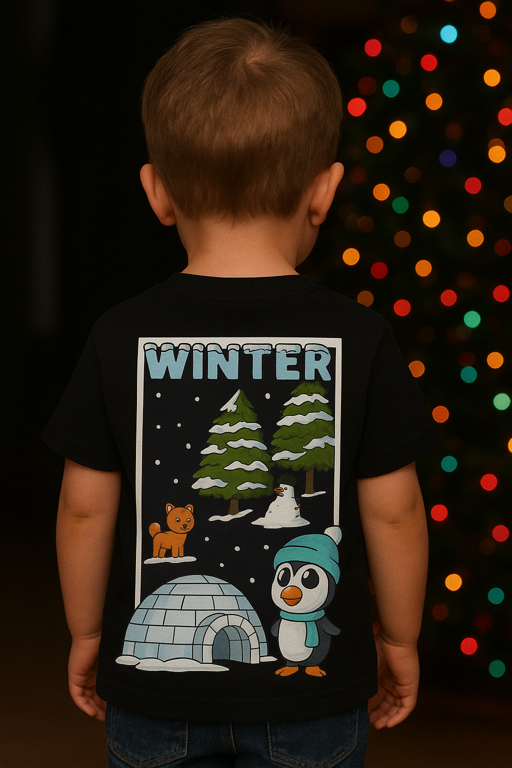 Childrens Winter Penguin graphic t shirt