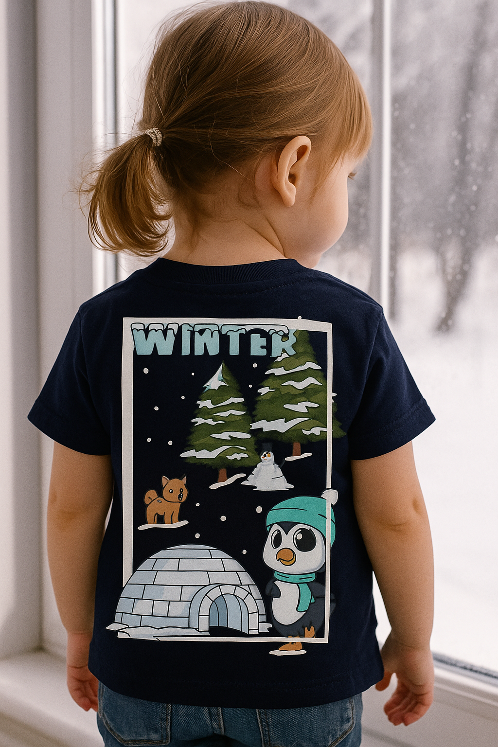 Childrens Winter Penguin graphic t shirt